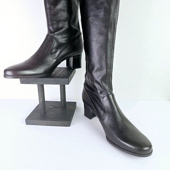 Prevata Tall Brown Nappa Leather Block Heel Pull-on Boot, Italy, $485 MSRP, Sz 9 - Picture 5 of 12